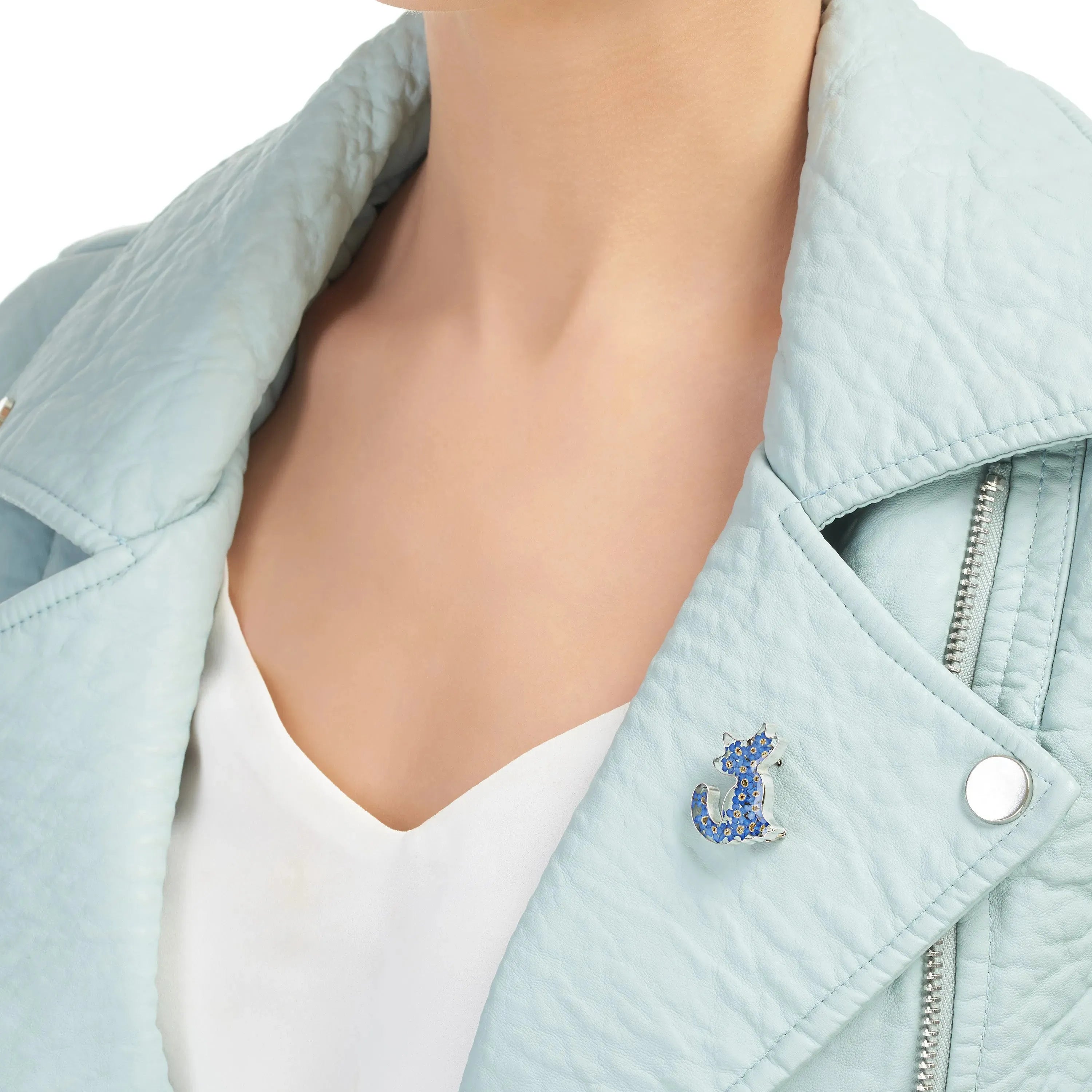 Broche de gato Forget-Me-Not – feito à mão com flores reais