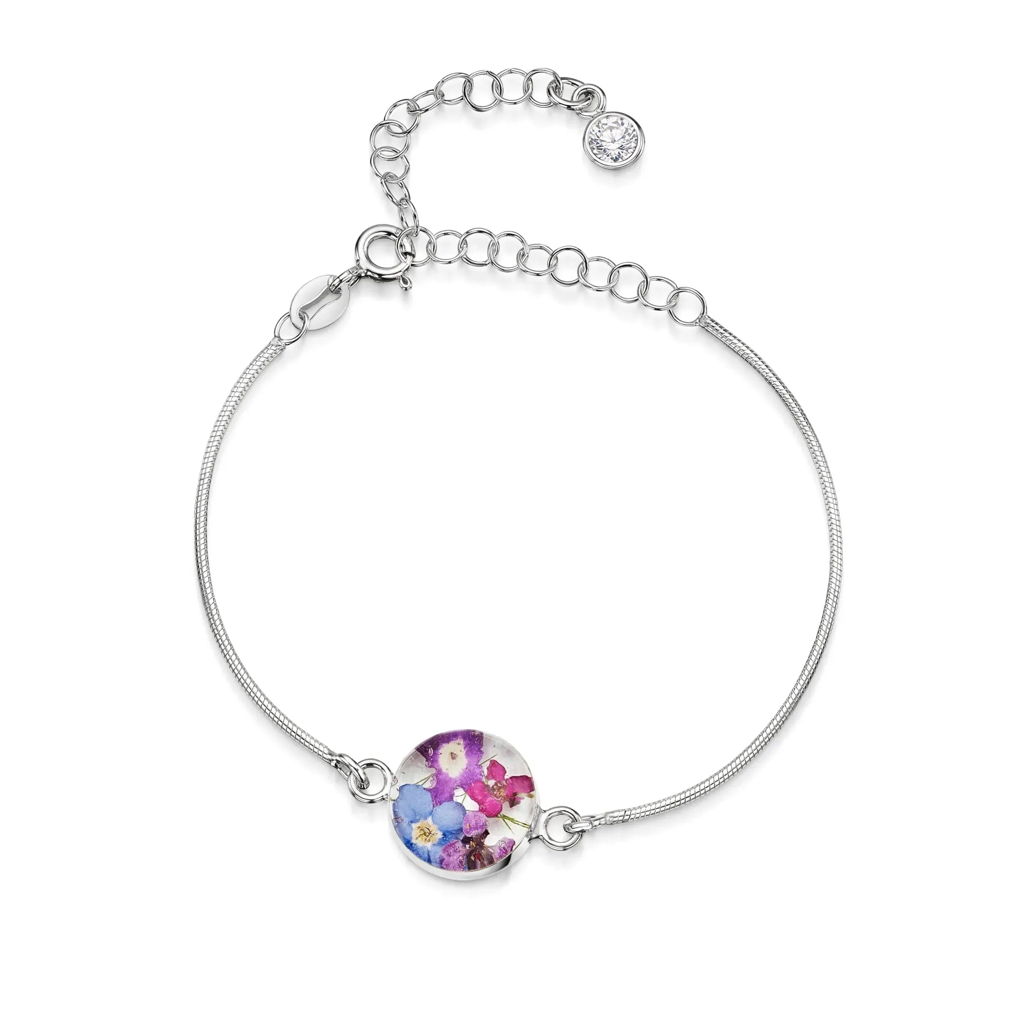 Gepersonaliseerde armbanden van sterling zilver met geboortesteen en bloem | Krijsende Violet®
