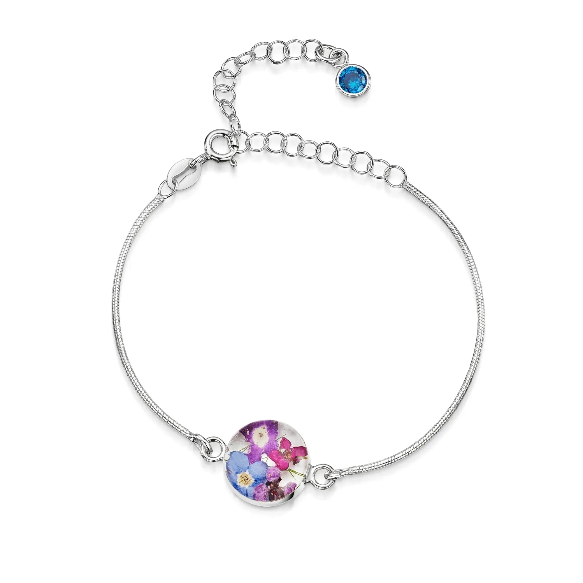 Gepersonaliseerde armbanden van sterling zilver met geboortesteen en bloem | Krijsende Violet®