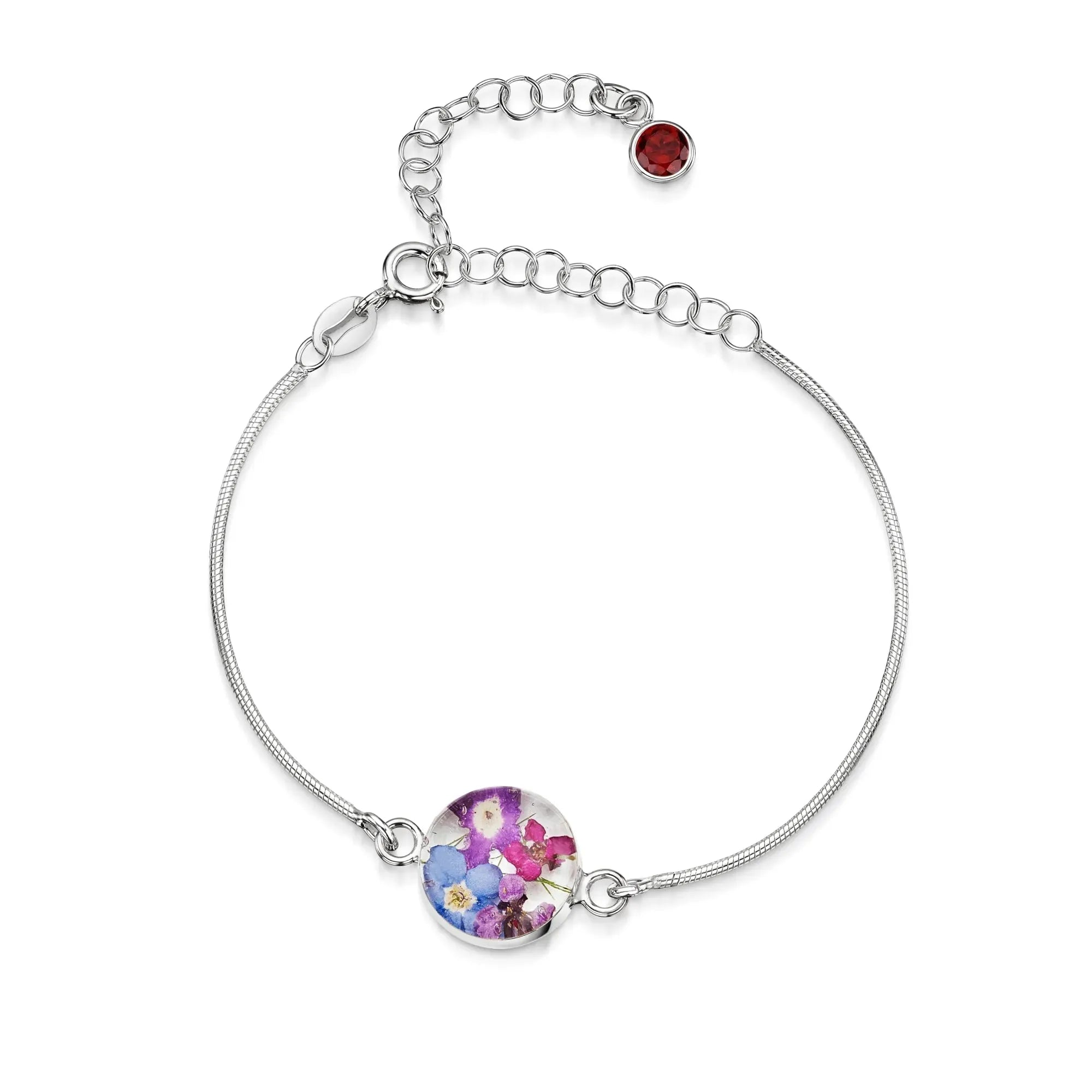 Gepersonaliseerde armbanden van sterling zilver met geboortesteen en bloem | Krijsende Violet®