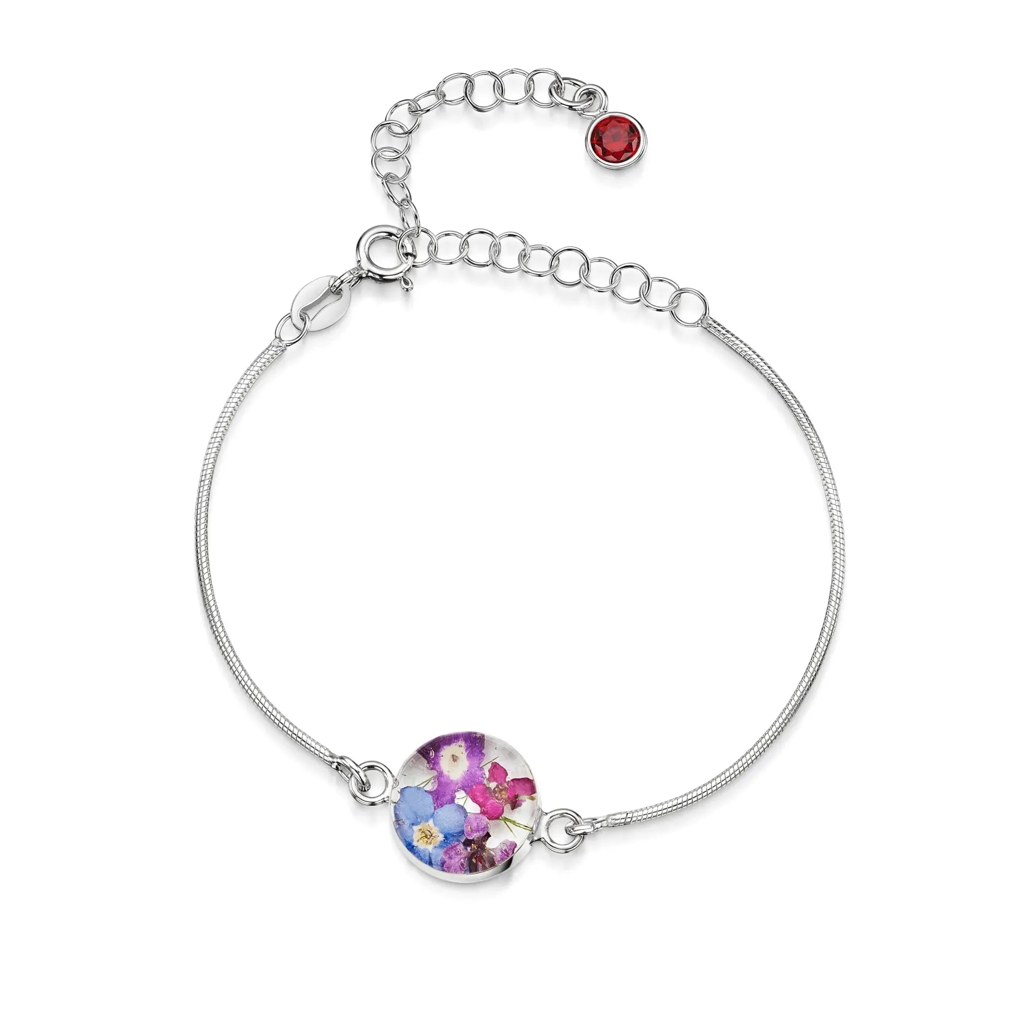 Gepersonaliseerde armbanden van sterling zilver met geboortesteen en bloem | Krijsende Violet®