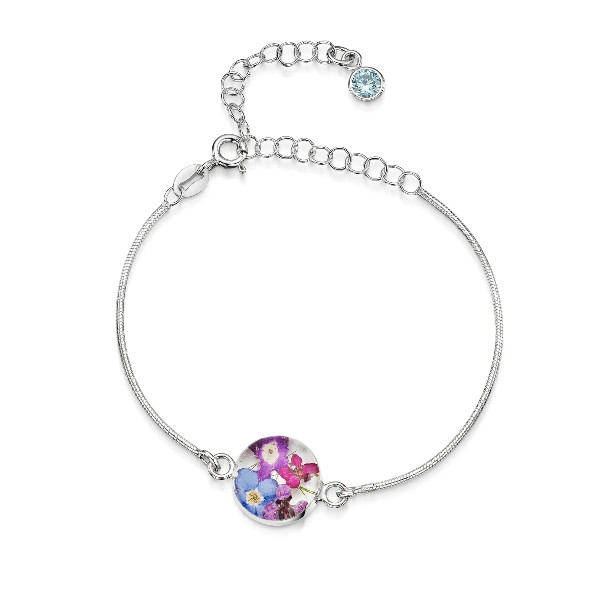 Gepersonaliseerde armbanden van sterling zilver met geboortesteen en bloem | Krijsende Violet®