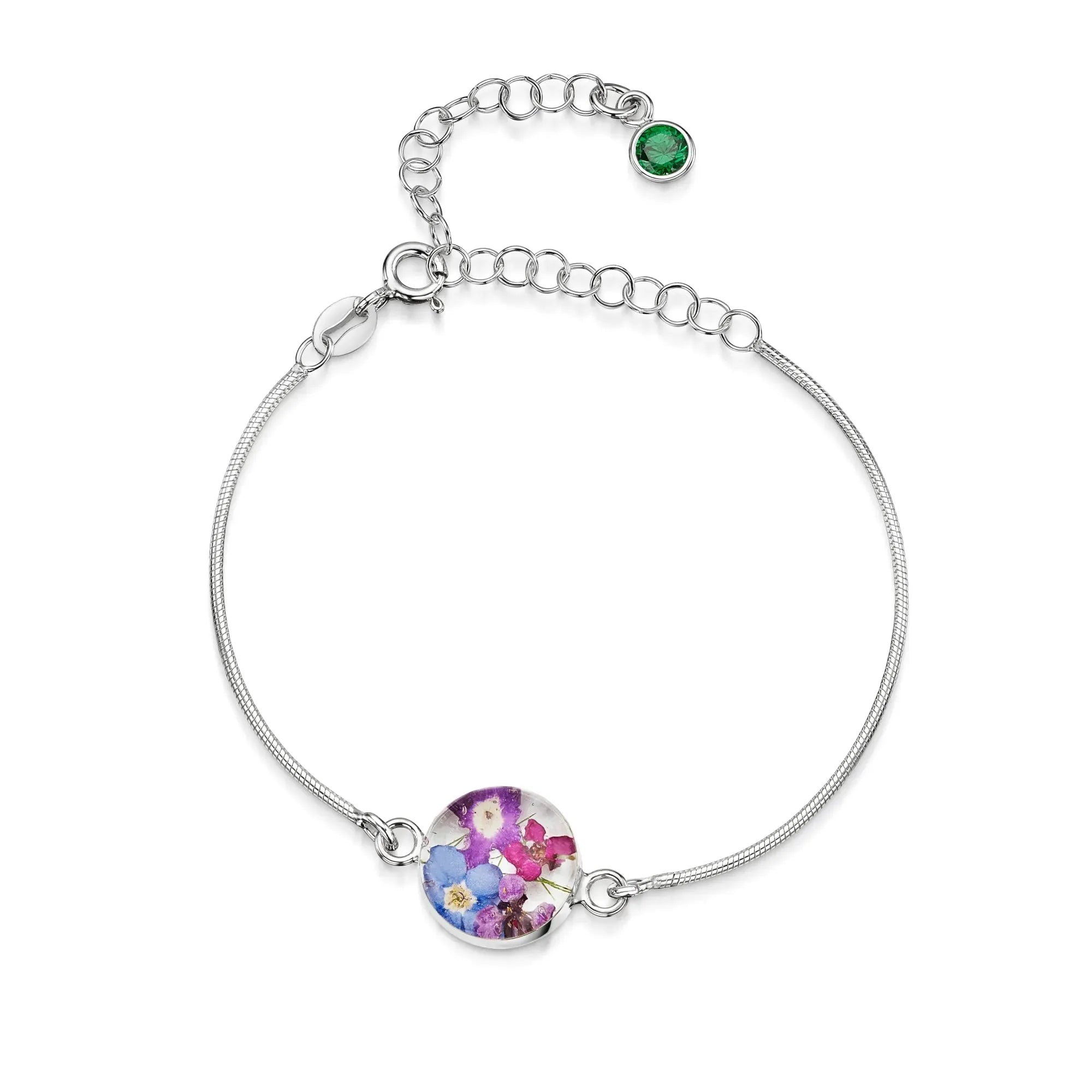 Gepersonaliseerde armbanden van sterling zilver met geboortesteen en bloem | Krijsende Violet®