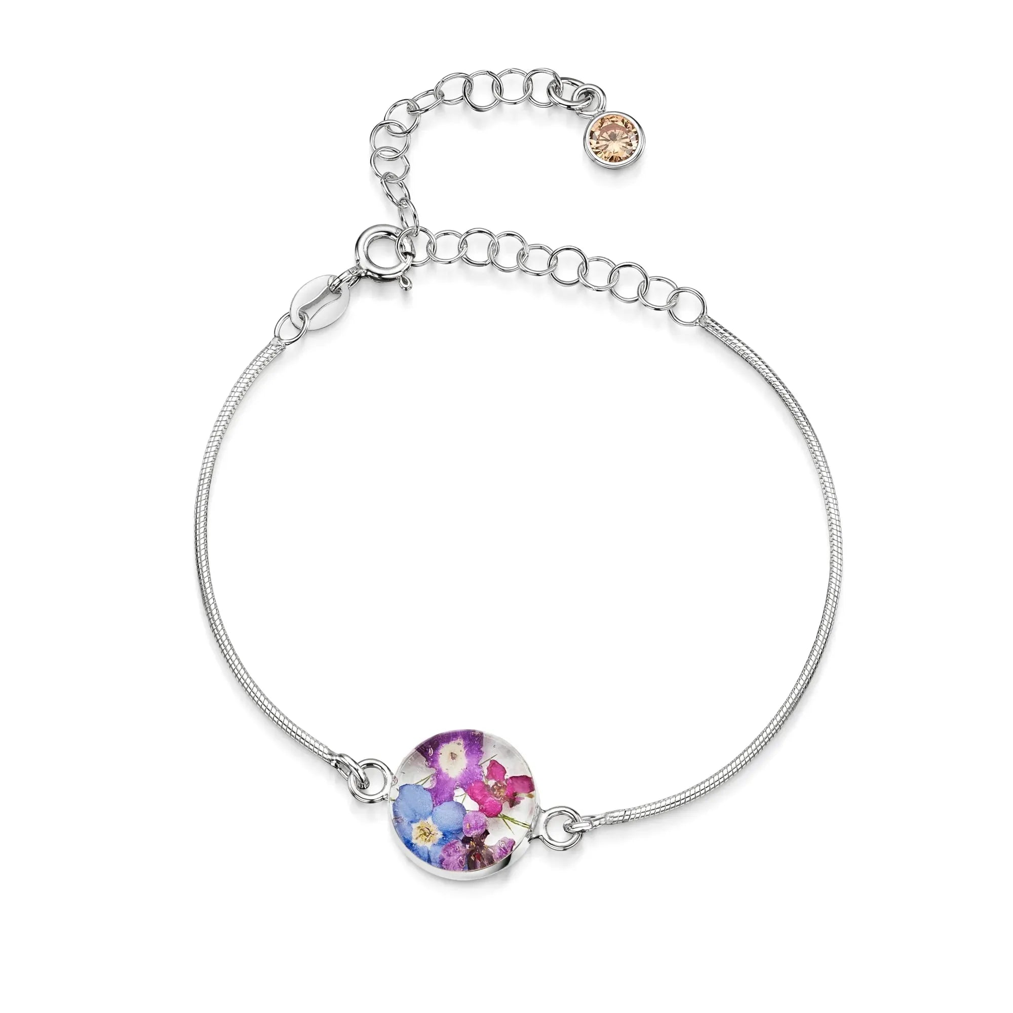 Gepersonaliseerde armbanden van sterling zilver met geboortesteen en bloem | Krijsende Violet®
