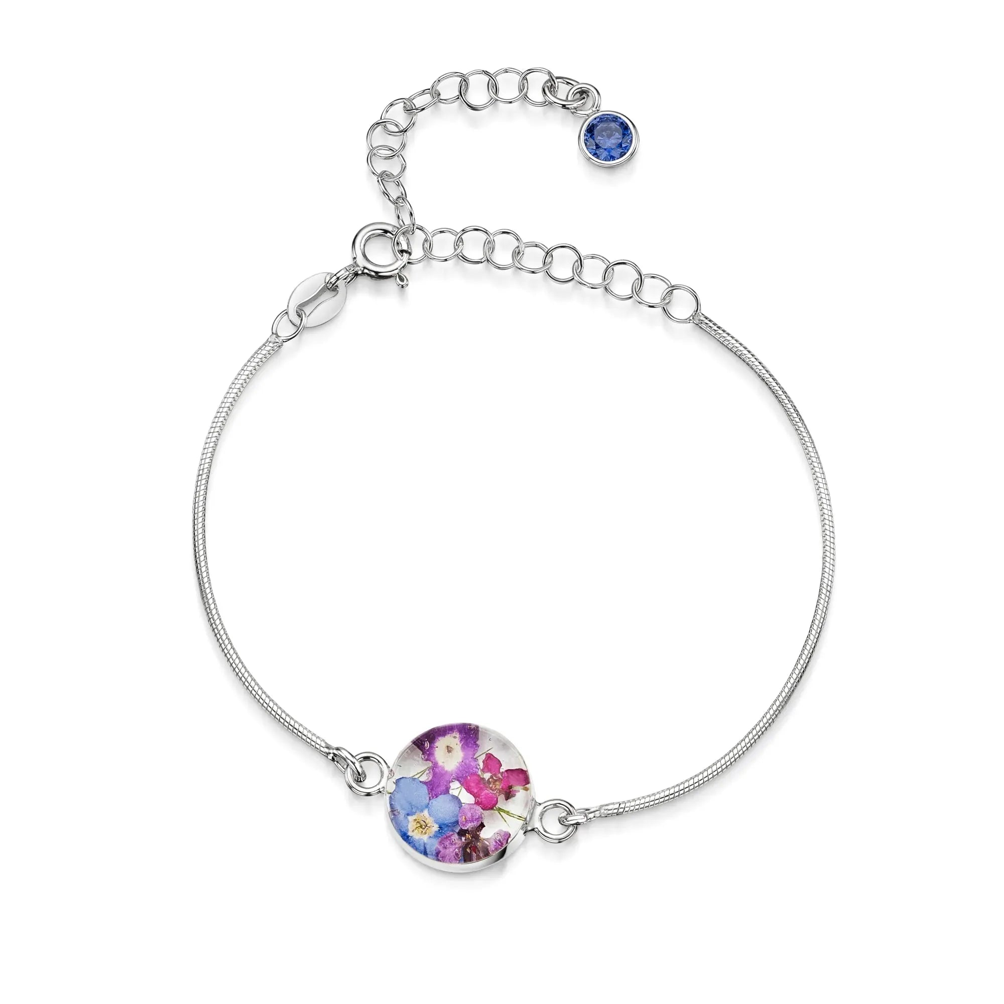 Gepersonaliseerde armbanden van sterling zilver met geboortesteen en bloem | Krijsende Violet®