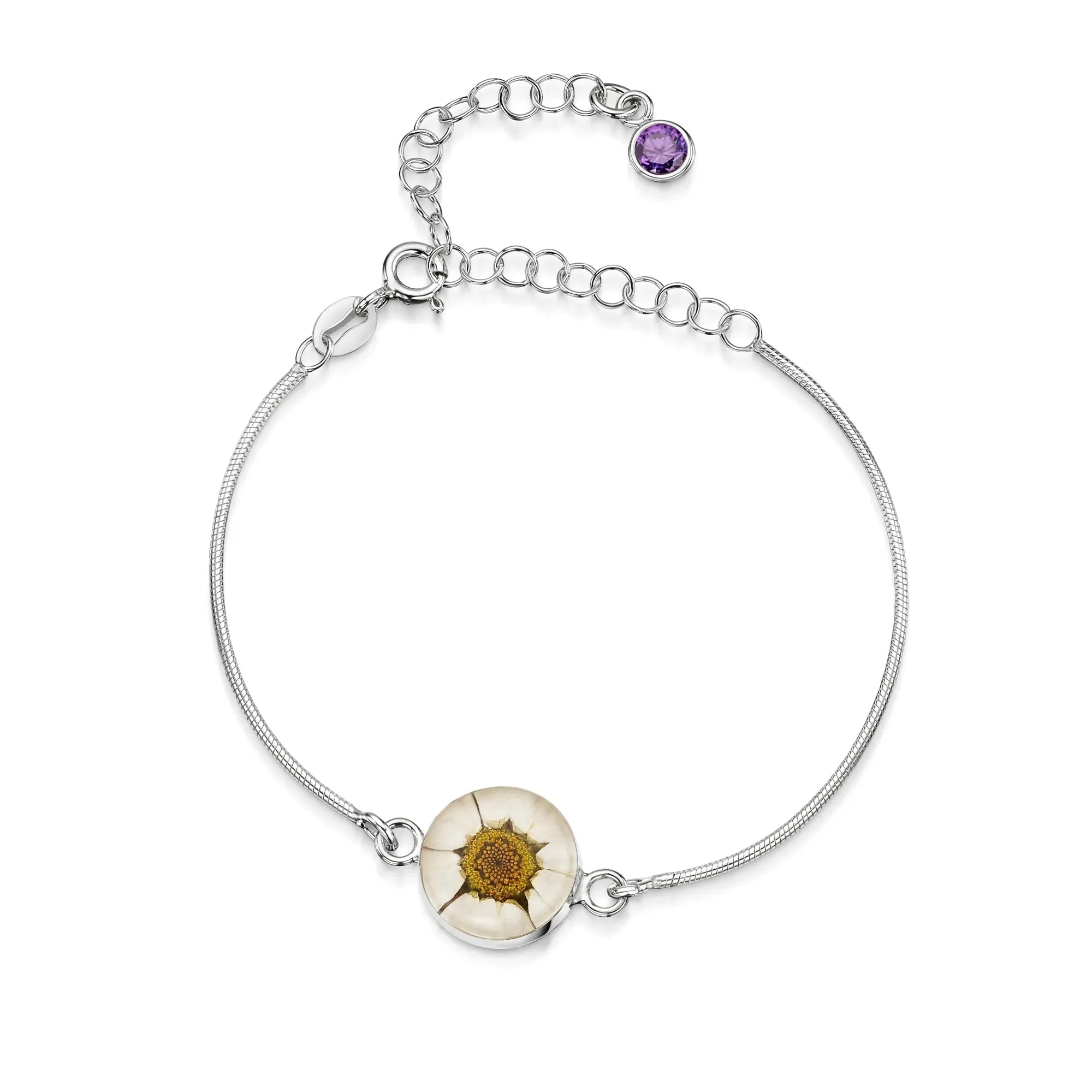 Gepersonaliseerde armbanden van sterling zilver met geboortesteen en bloem | Krijsende Violet®