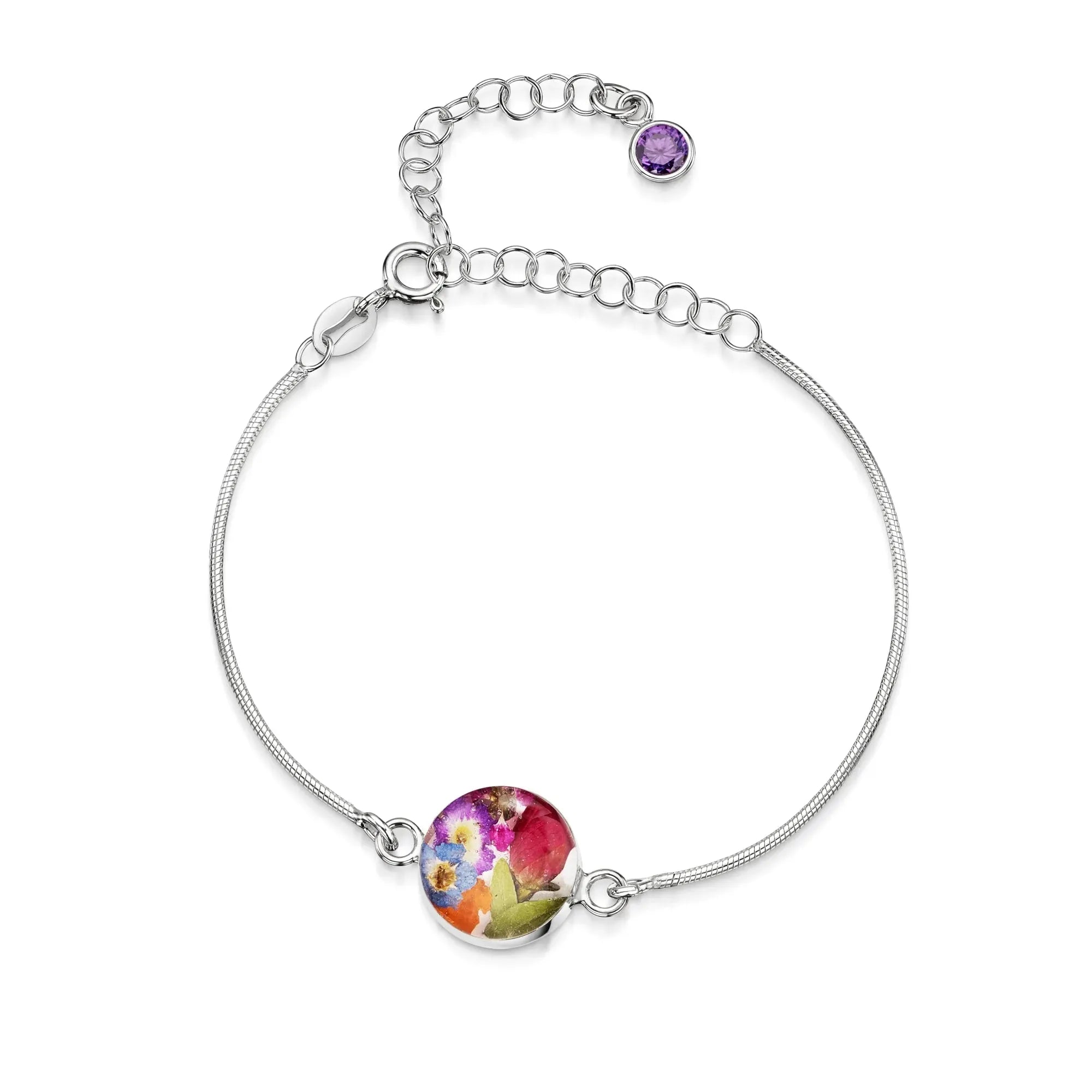 Gepersonaliseerde armbanden van sterling zilver met geboortesteen en bloem | Krijsende Violet®