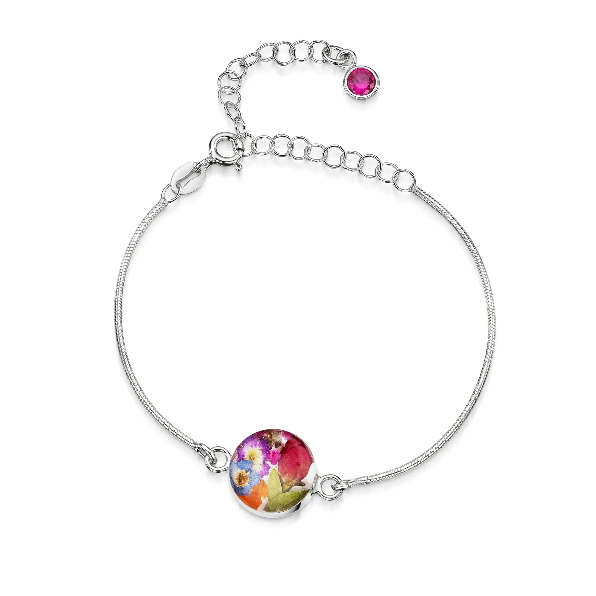 Gepersonaliseerde armbanden van sterling zilver met geboortesteen en bloem | Krijsende Violet®