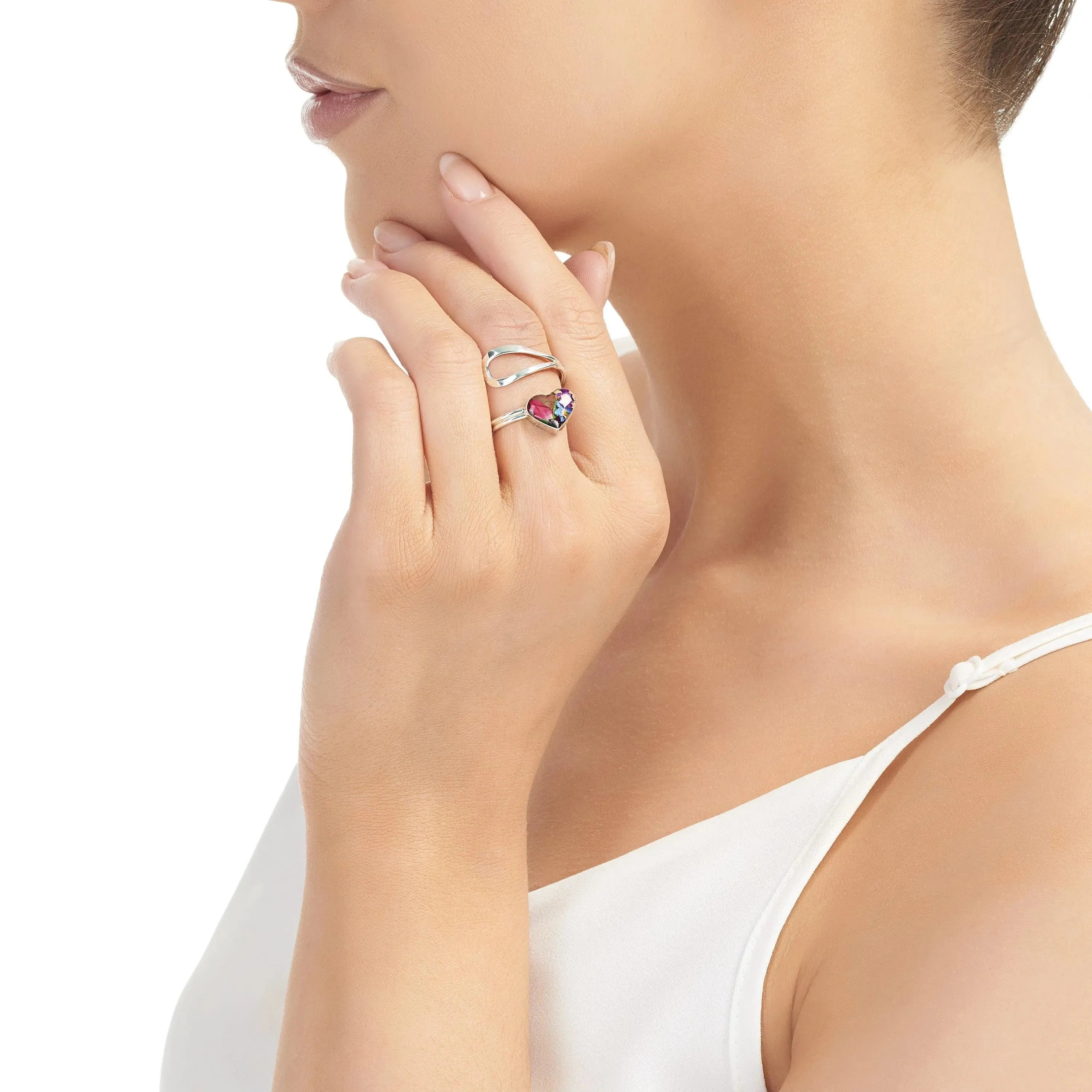 Flower ring by Shrieking Violet® Sterling silver adjustable size ring with rose, forget-me not real flowers. Ideal fashion gift for wifes birthday.