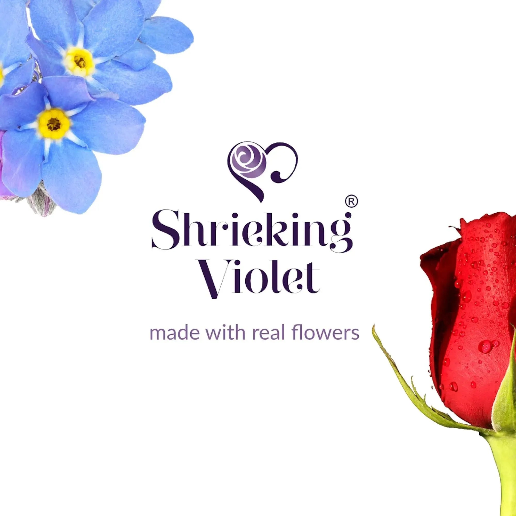 Flower ring by Shrieking Violet® Sterling silver adjustable size ring with rose, forget-me not real flowers. Ideal fashion gift for wifes birthday.