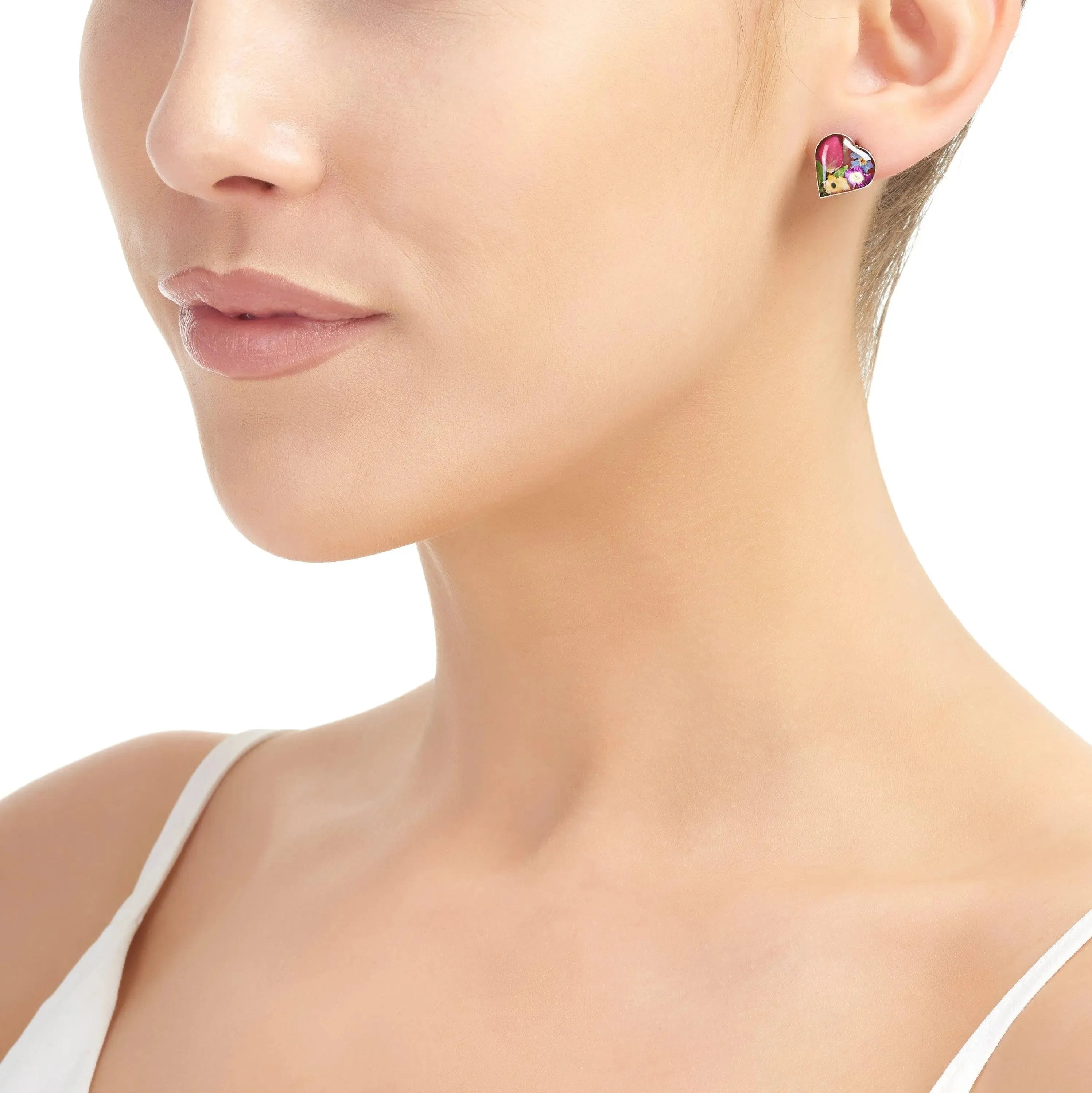 Flower stud earrings by Shrieking Violet® Sterling silver heart stud earrings handmade with real flowers. jewellery gifts for her