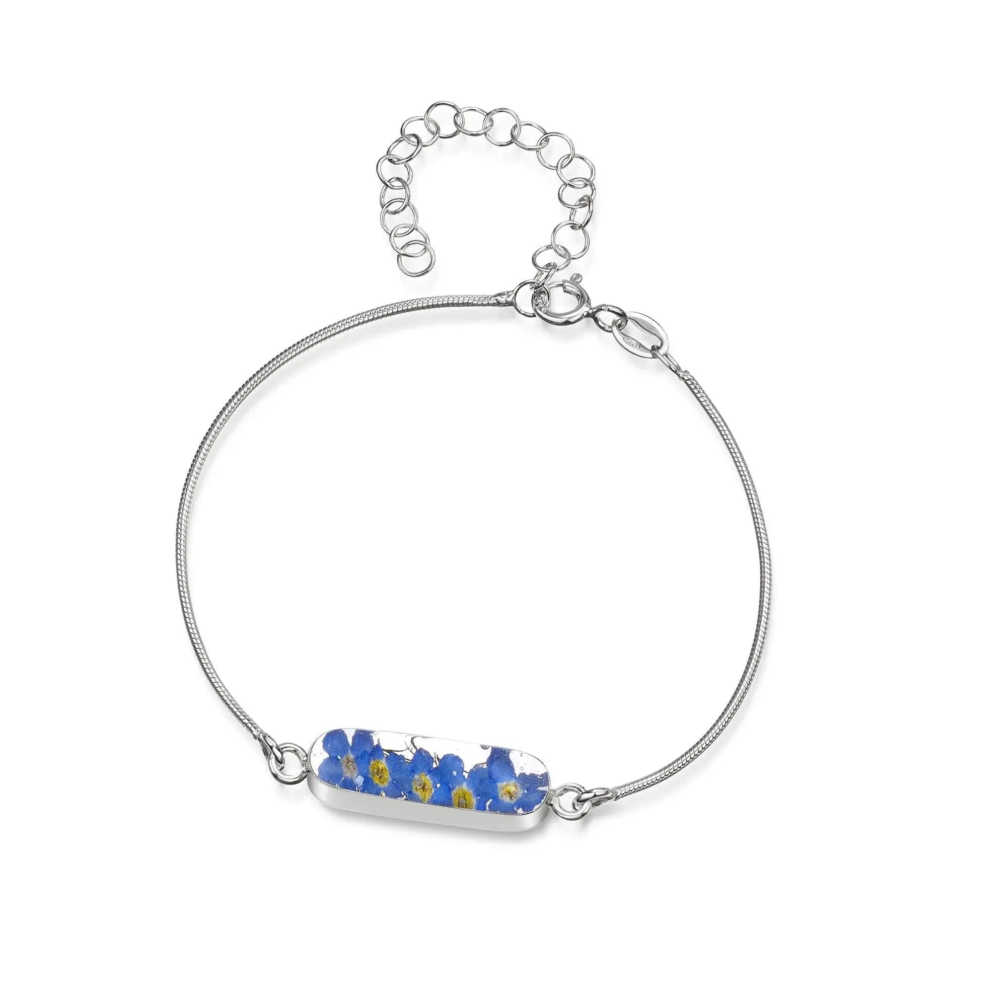 Forget-me-not bracelet | Sterling silver snake bracelet with real flowers | Leela collection