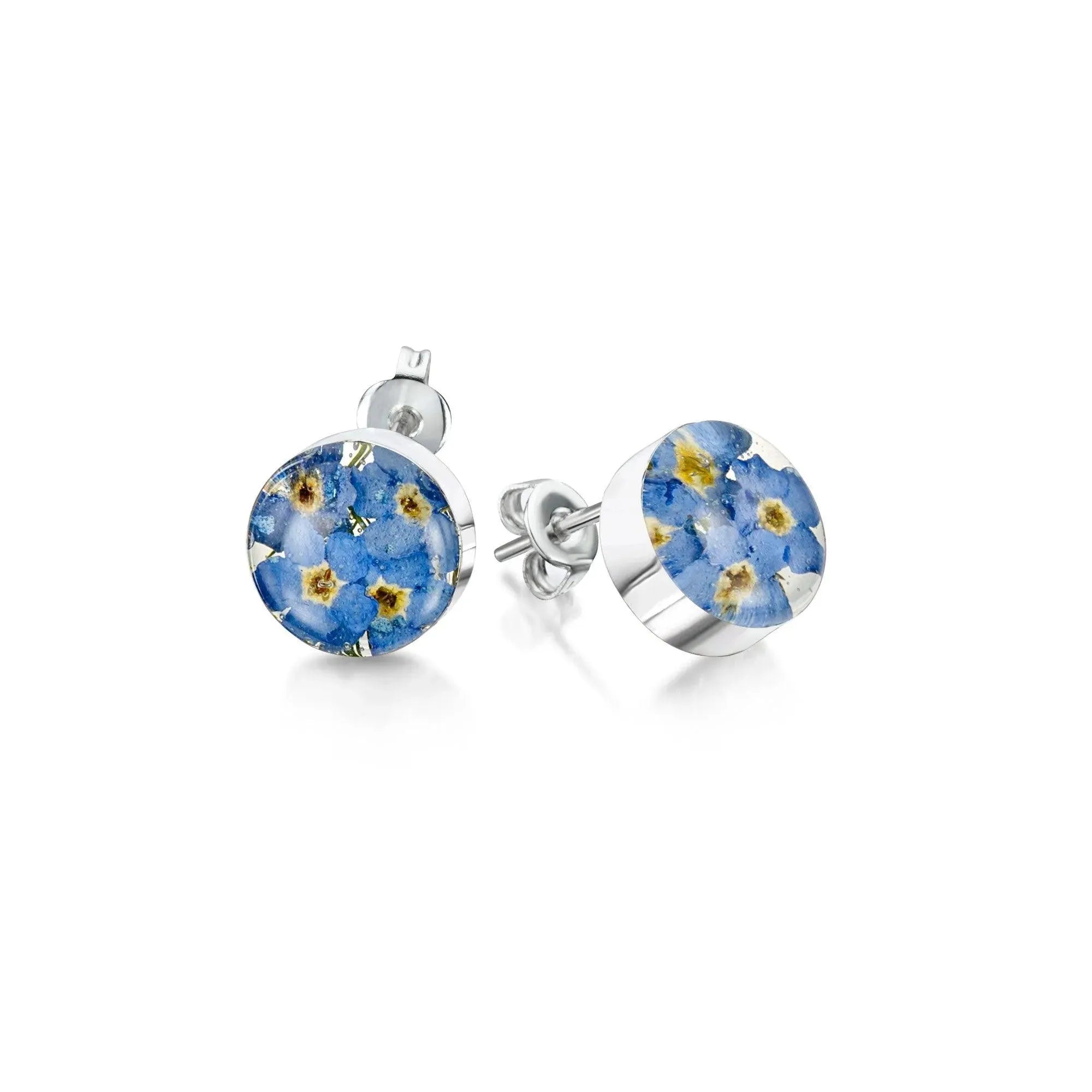 Stud earrings with real Forget-me-nots by Shrieking Violet® Sterling silver with real flowers. Thoughtful jewellery gift