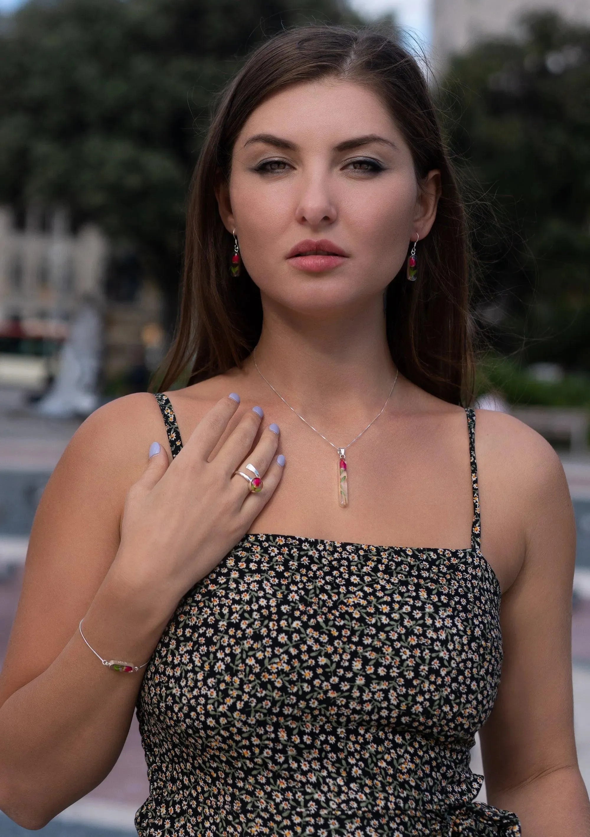 Valentines day gift - Miniature rose necklace by Shrieking Violet® Sterling silver pendant with a real rose stem with giftbox. Valentine jewellery