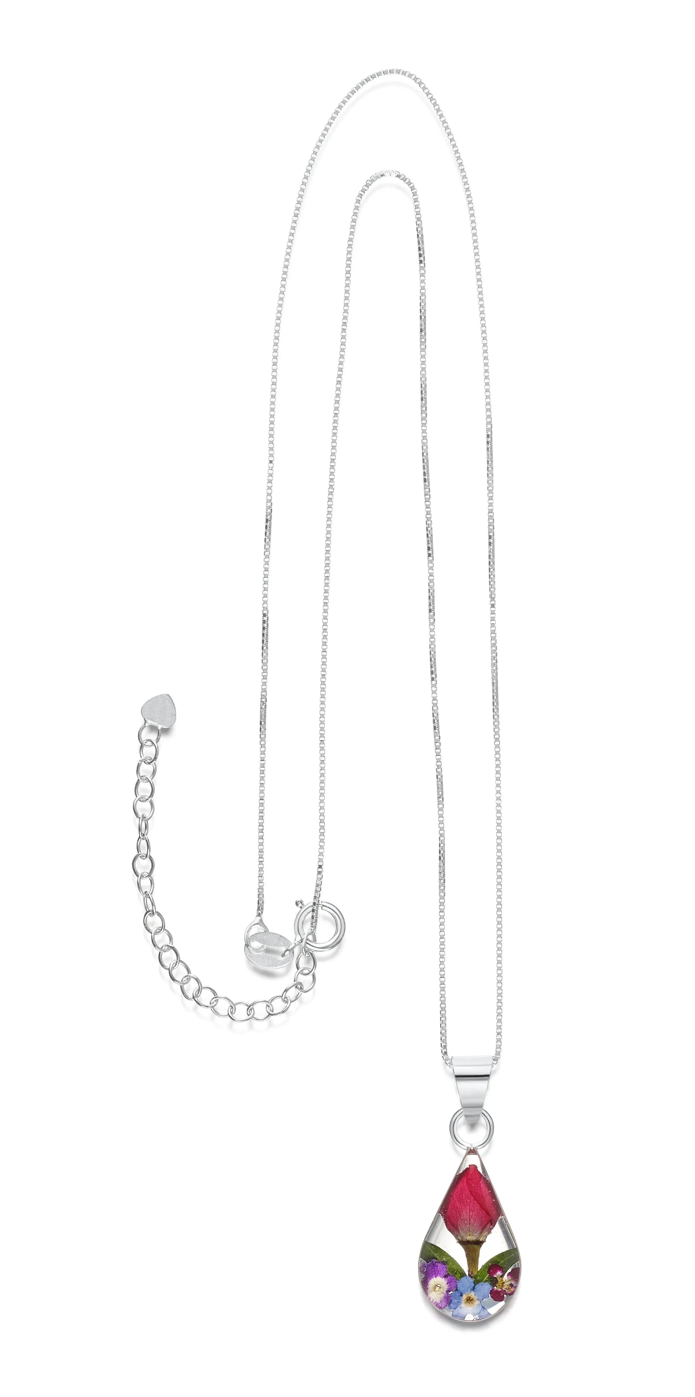 Collar de plata de ley con forma de lágrima y flores auténticas - Shrieking Violet®