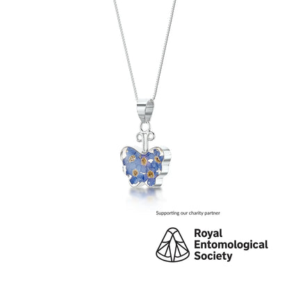 Colar com pingente de prata esterlina borboleta Forget-Me-Not - pingente de flor real