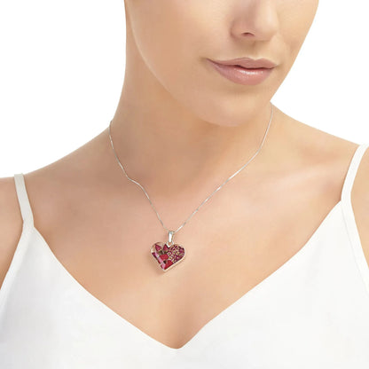 Collar de corazón de plata esterlina hecho a mano con flores reales por Shrieking Violet - colección Bohemia - Poppy & Rose - Colgante de corazón con cadena