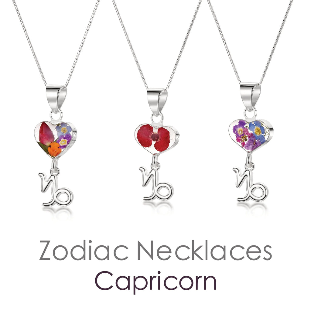 Capricorn Necklace - Sterling silver pendant with real flowers & a zodiac charm. More Options...