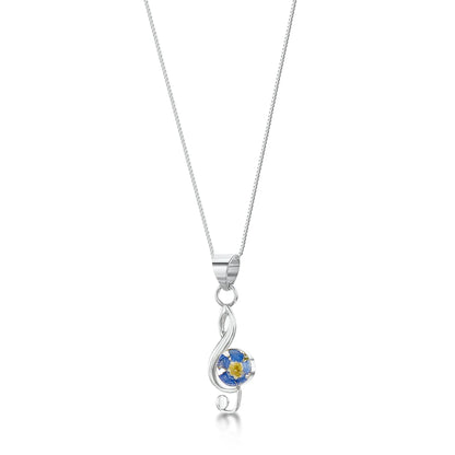 Collar de plata con flor de nomeolvides y clave de sol | Shrieking Violet®