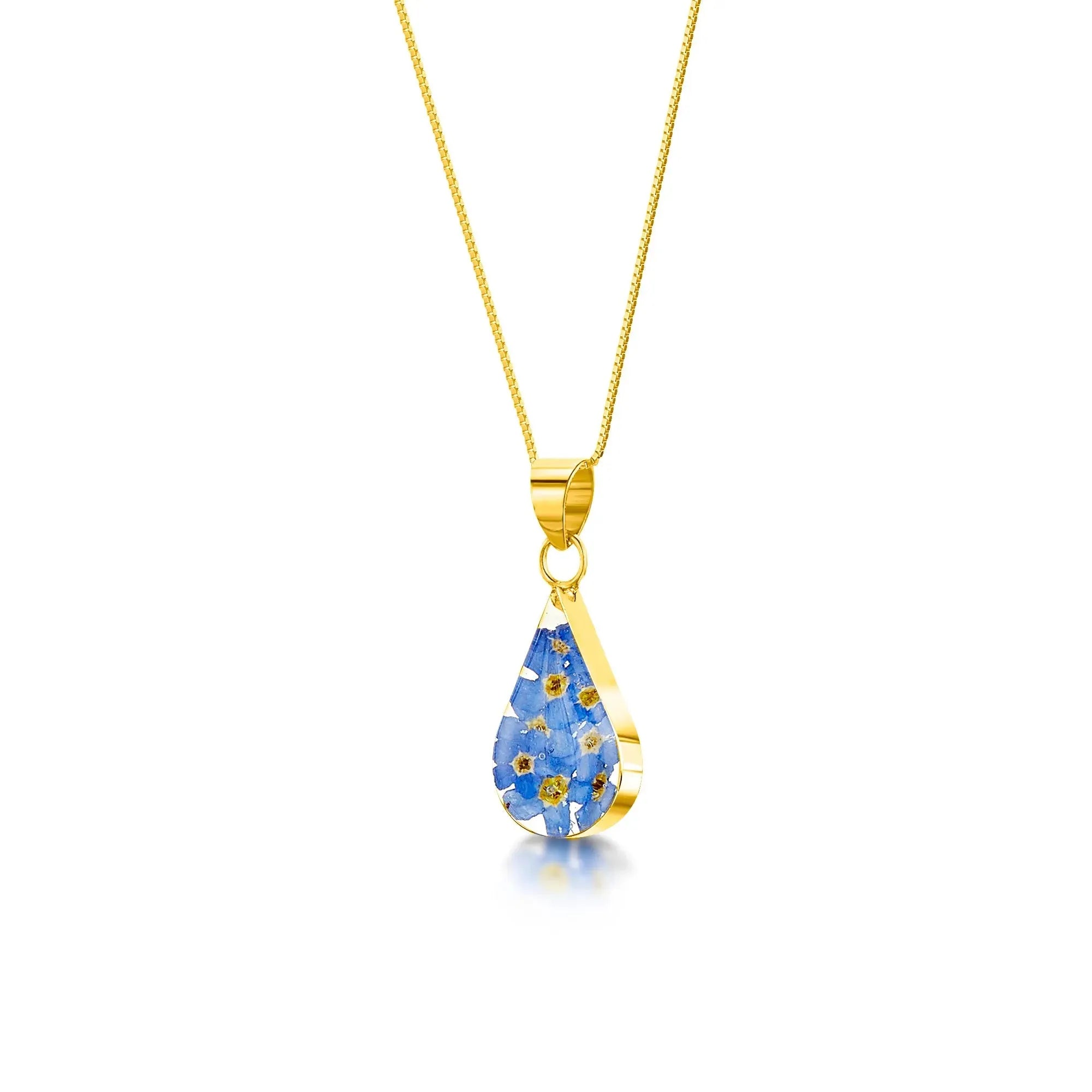 Vergissmeinnicht-Halskette von Shrieking Violet® Tropfenanhänger aus Sterlingsilber mit echten Vergissmeinnicht. Ideal für Muttertags- oder Brautjungfernschmuck.