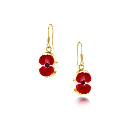 Pendientes de amapola de Shrieking Violet® Pendientes colgantes ovalados de plata esterlina con pequeñas flores