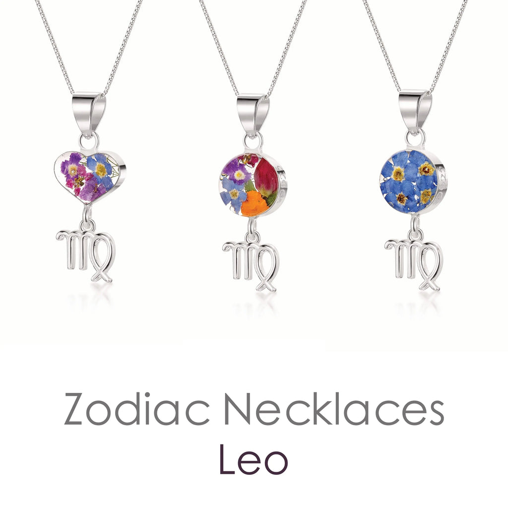 Leo Necklace - Sterling silver pendant with real flowers & a zodiac charm. More Options...