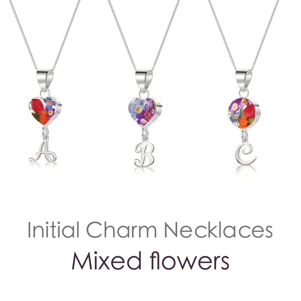 Real flower Pendant Necklace with Initial Charm