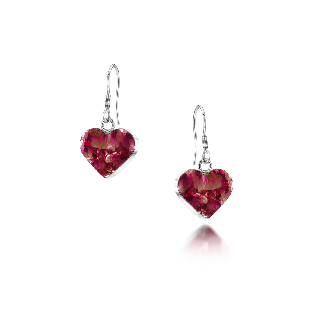 Real Heather Small Heart Sterling Silver Drop Earrings