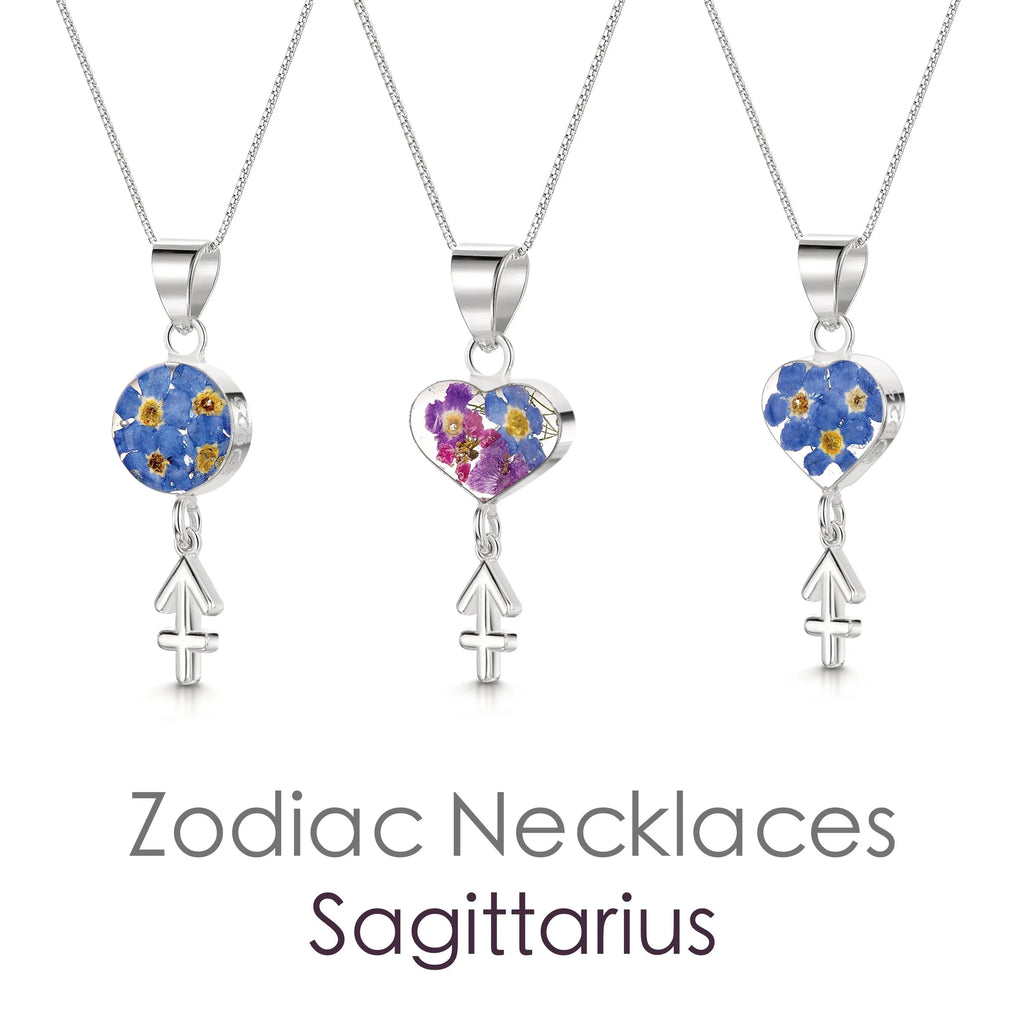 Sagittarius Necklace - Sterling silver pendant with real flowers & a zodiac charm. More Options...