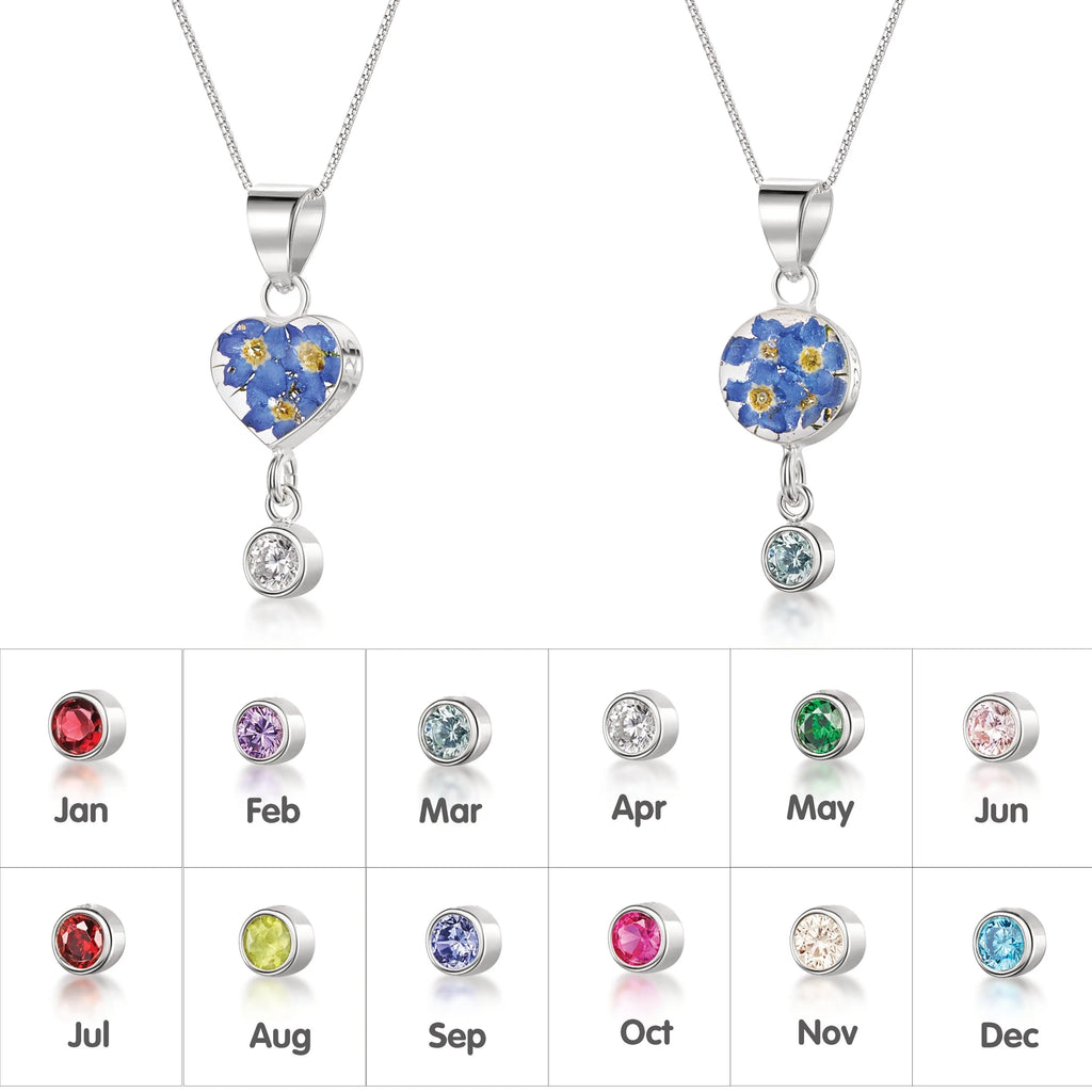 Sterling silver Forget-Me-Not Birthstone Necklaces: Nature's Beauty in Sterling Silver