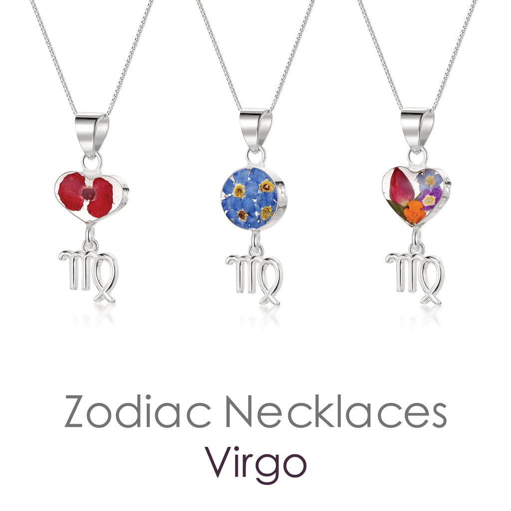 Virgo Necklace - Sterling silver pendant with real flowers & a zodiac charm. More Options...