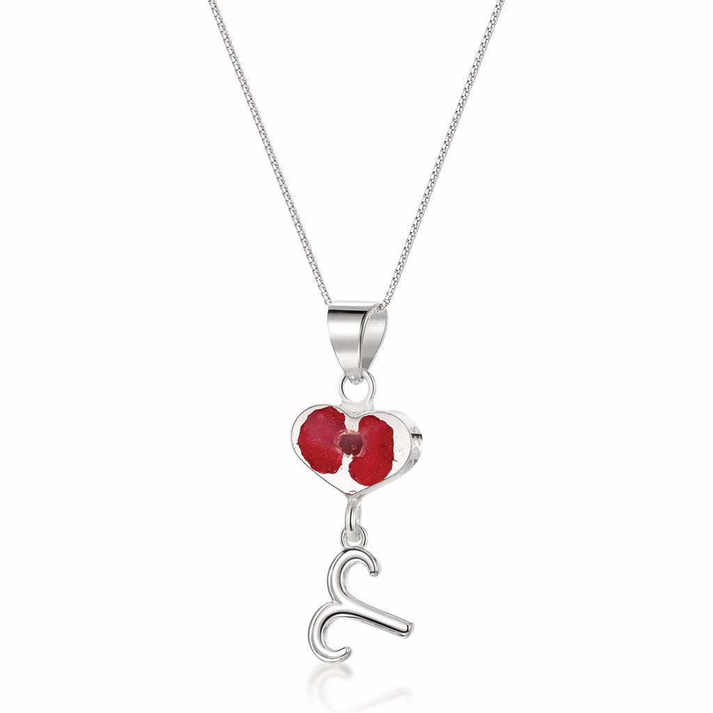 Aries Necklace - Sterling silver pendant with real flowers & a zodiac charm. More Options...