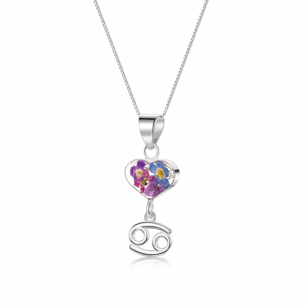 Cancer Zodiac charm Necklace - Sterling silver pendant handmade with real flowers. More Options...