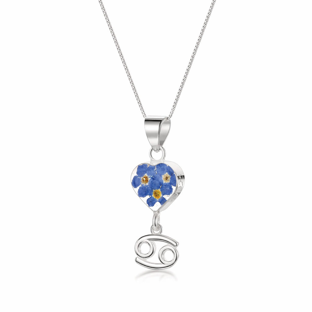 Cancer Zodiac charm Necklace - Sterling silver pendant handmade with real flowers. More Options...