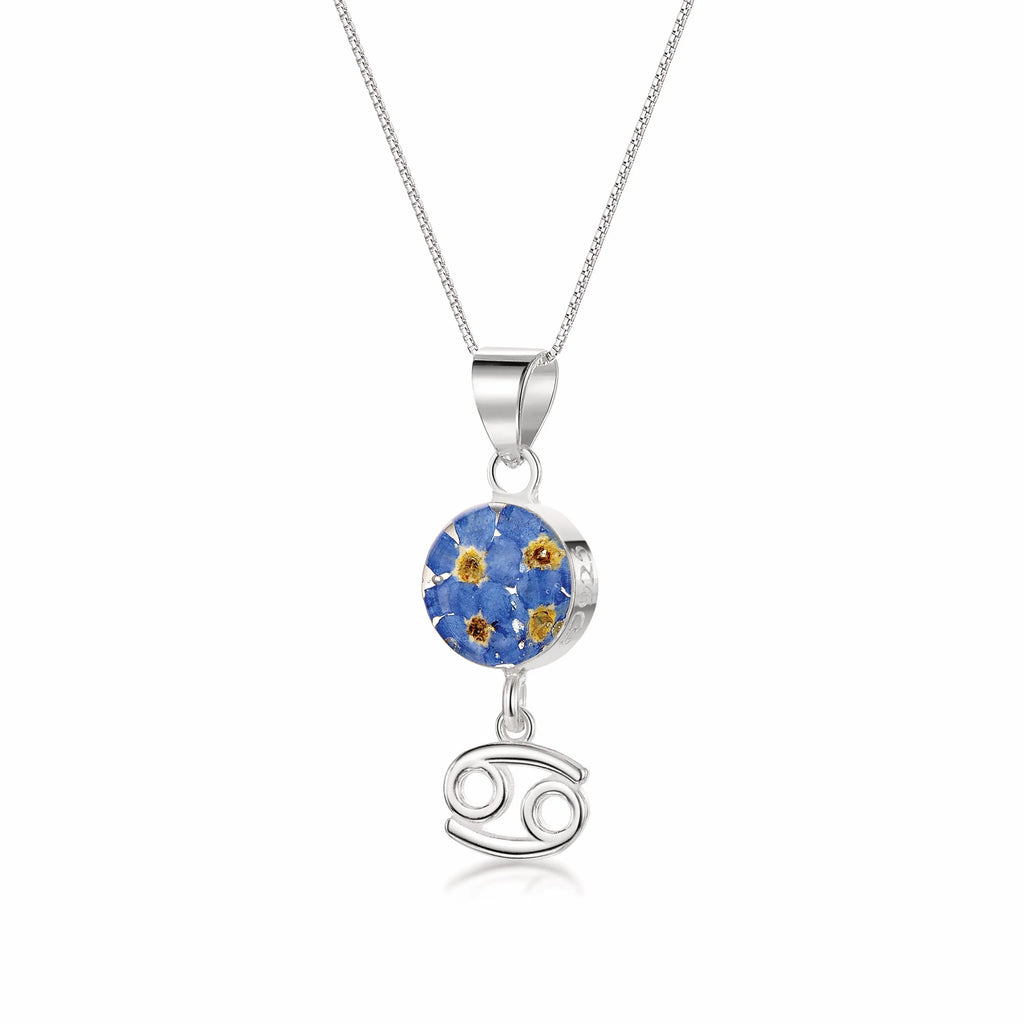 Cancer Zodiac charm Necklace - Sterling silver pendant handmade with real flowers. More Options...