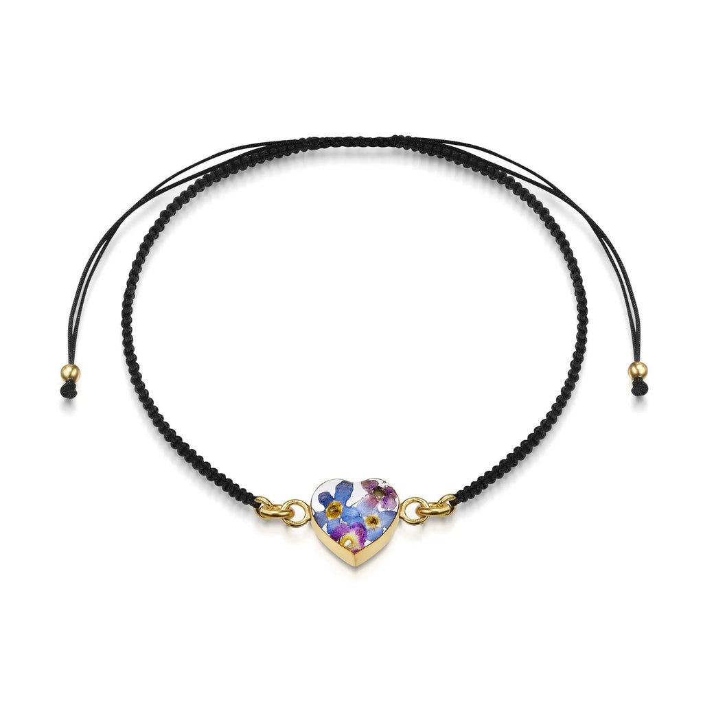 Flower bracelet | Black woven bracelet with gold-plated flower charm by Shrieking Violet®