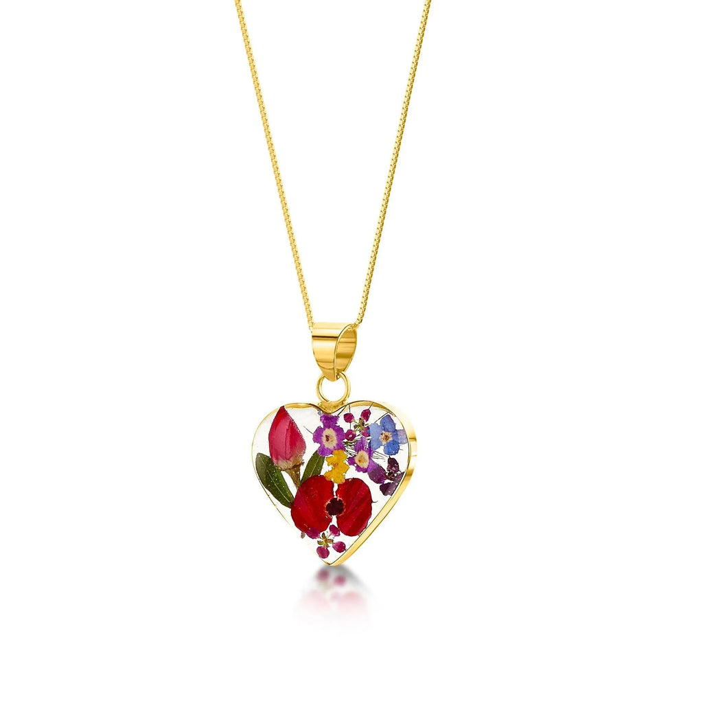 Flower jewellery by Shrieking Violet® Gold-plated sterling silver heart pendant necklace with real flowers. Bloom jewellery for mehndi