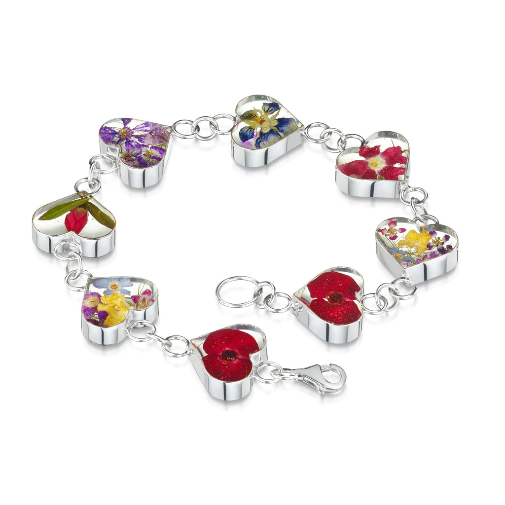 Flower jewellery by Shrieking Violet® Sterling silver heart bracelet handmade with real daisy, poppy, sunflower, rose - Ideal gift for mum or nan