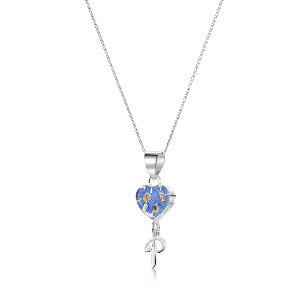 Handmade Sterling Silver Forget-Me-Not Pendant Necklaces with Initial Charm & forget me nots