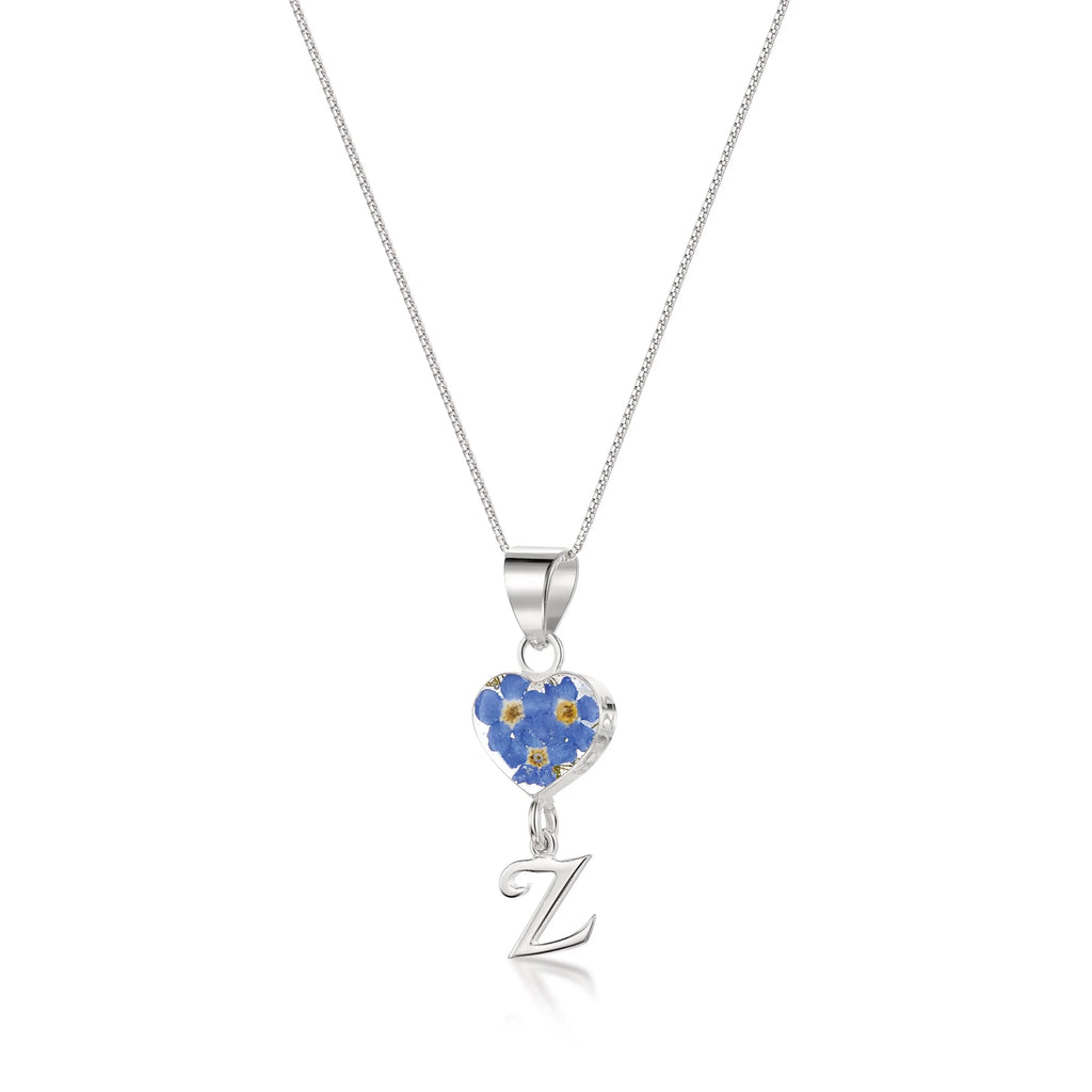 Handmade Sterling Silver Forget-Me-Not Pendant Necklaces with Initial Charm & forget me nots