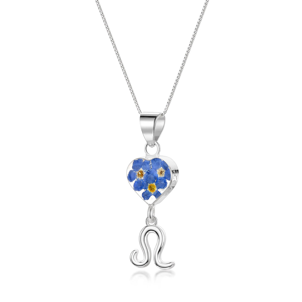 Leo Necklace - Sterling silver pendant with real flowers & a zodiac charm. More Options...