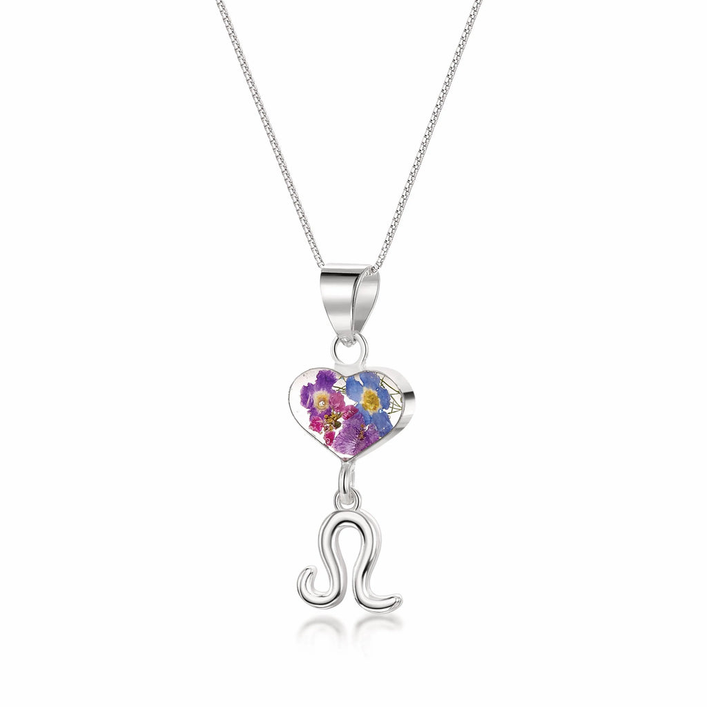 Leo Necklace - Sterling silver pendant with real flowers & a zodiac charm. More Options...