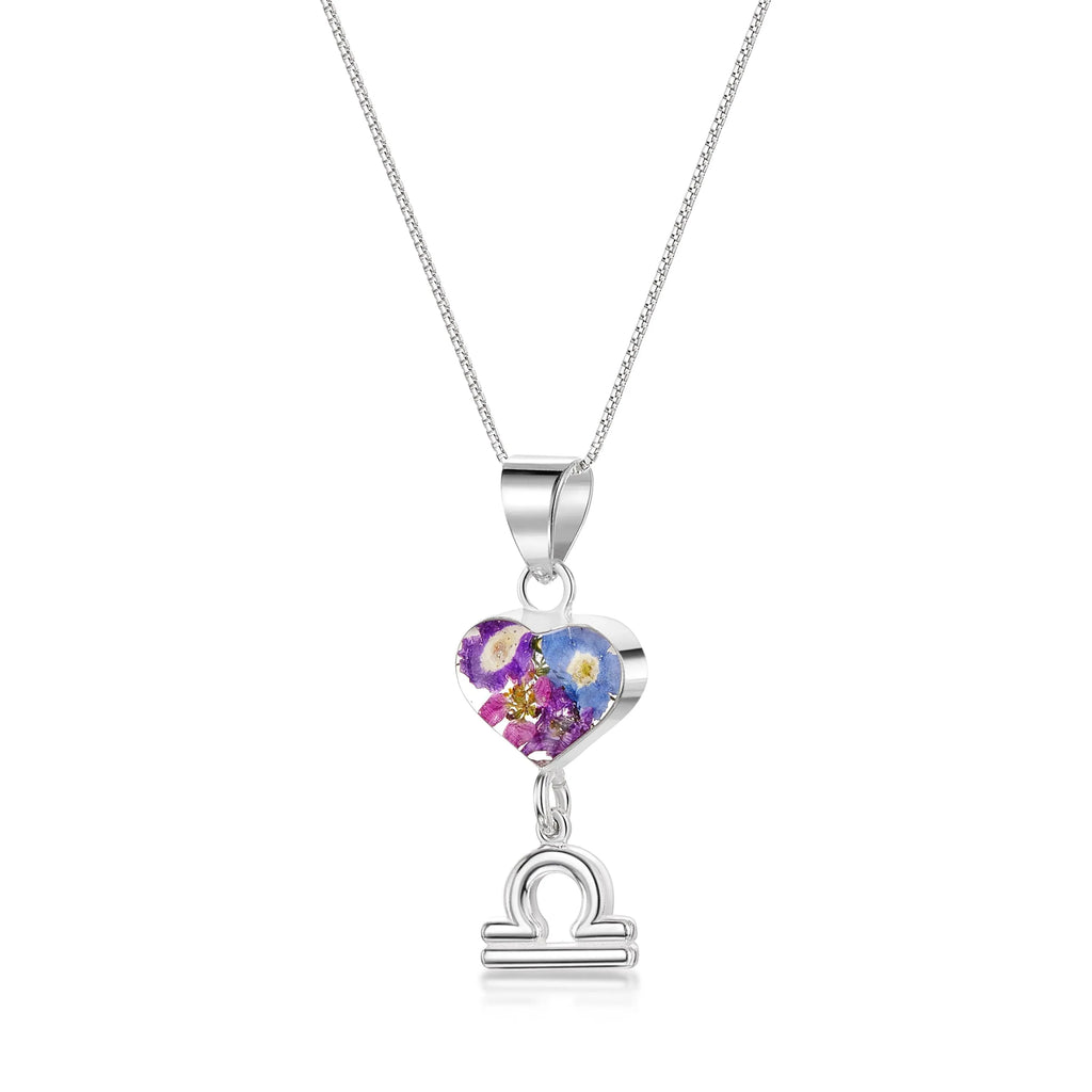 Libra Necklace - Sterling silver pendant with real flowers & a zodiac charm. More Options...