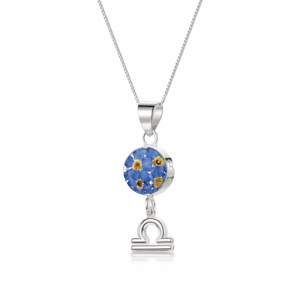 Libra Necklace - Sterling silver pendant with real flowers & a zodiac charm. More Options...