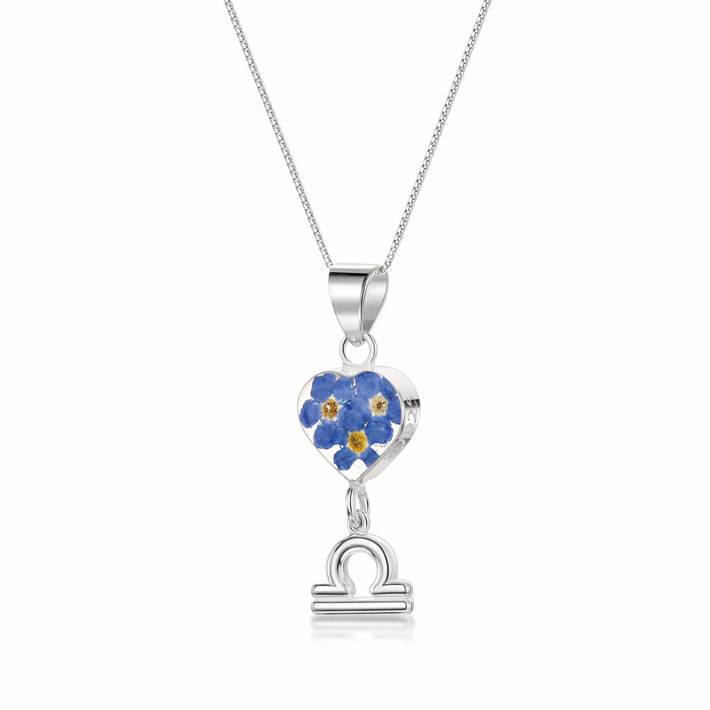 Libra Necklace - Sterling silver pendant with real flowers & a zodiac charm. More Options...