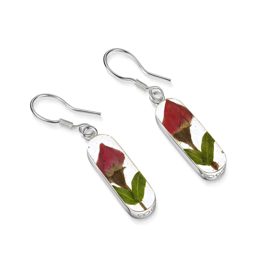 Miniature rose drop earrings 'Leela' vertical bar