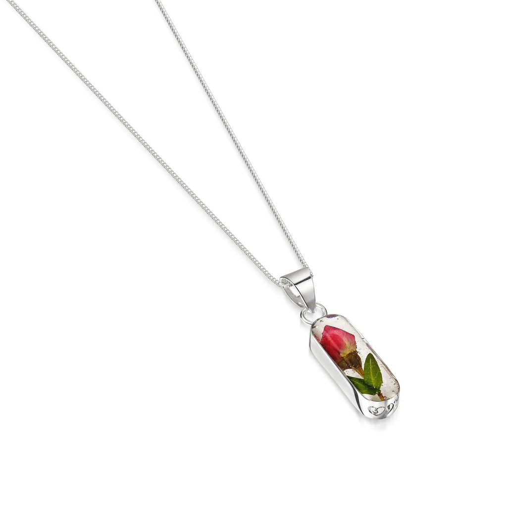 Miniature Rose necklace 'Leela' vertical bar pendant