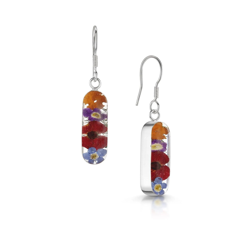 Mixed flower (poppy) drop earrings 'Leela' vertical bar