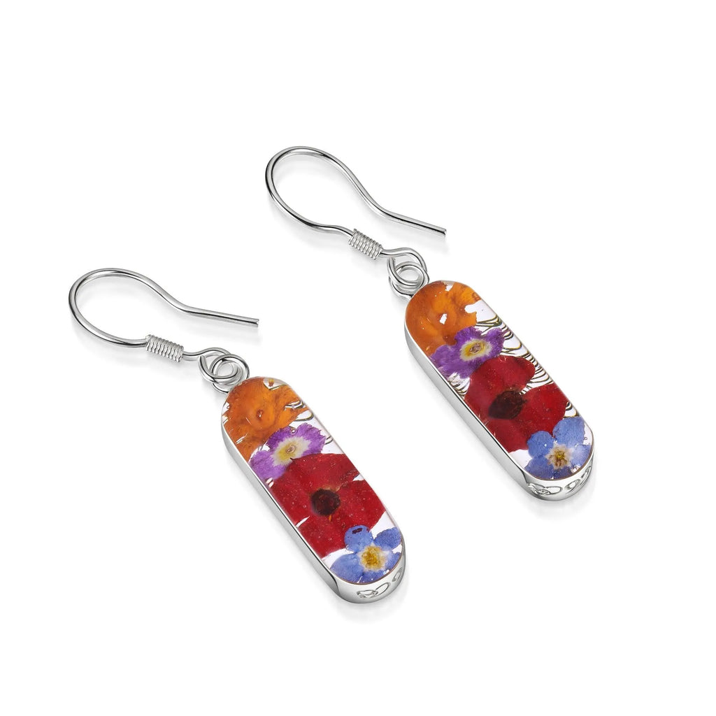 Mixed flower (poppy) drop earrings 'Leela' vertical bar