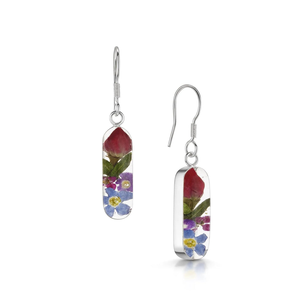 Mixed flower (rose) drop earrings 'Leela' vertical bar